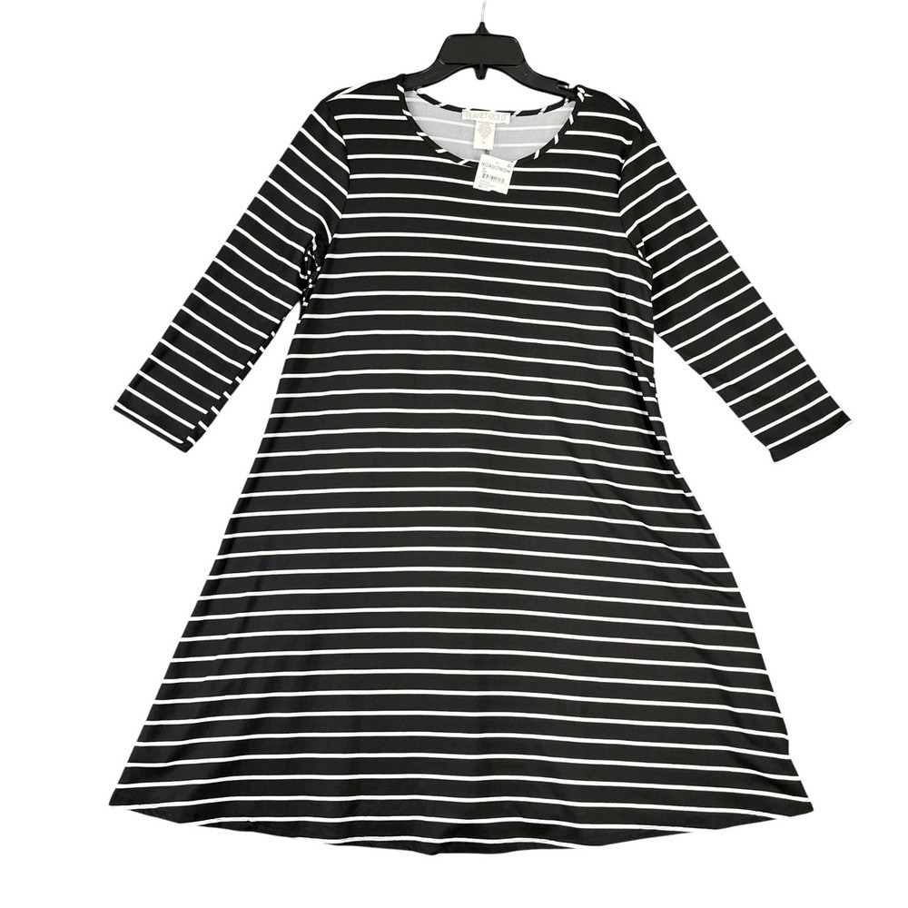 Planet Gold Mod Dress Women's M Black Ivory Striped A-Line Nordstrom Minimalist